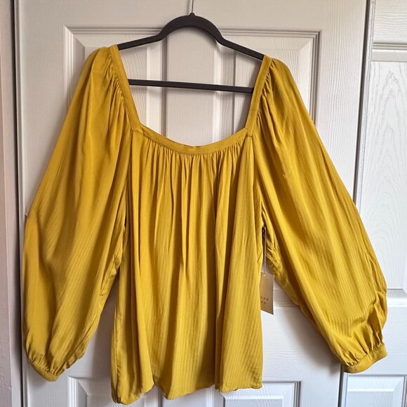 A New Day Women's XXL Summer Wheat Yellow Balloon Sleeve Square Neck Top NWT - Picture 3 of 8